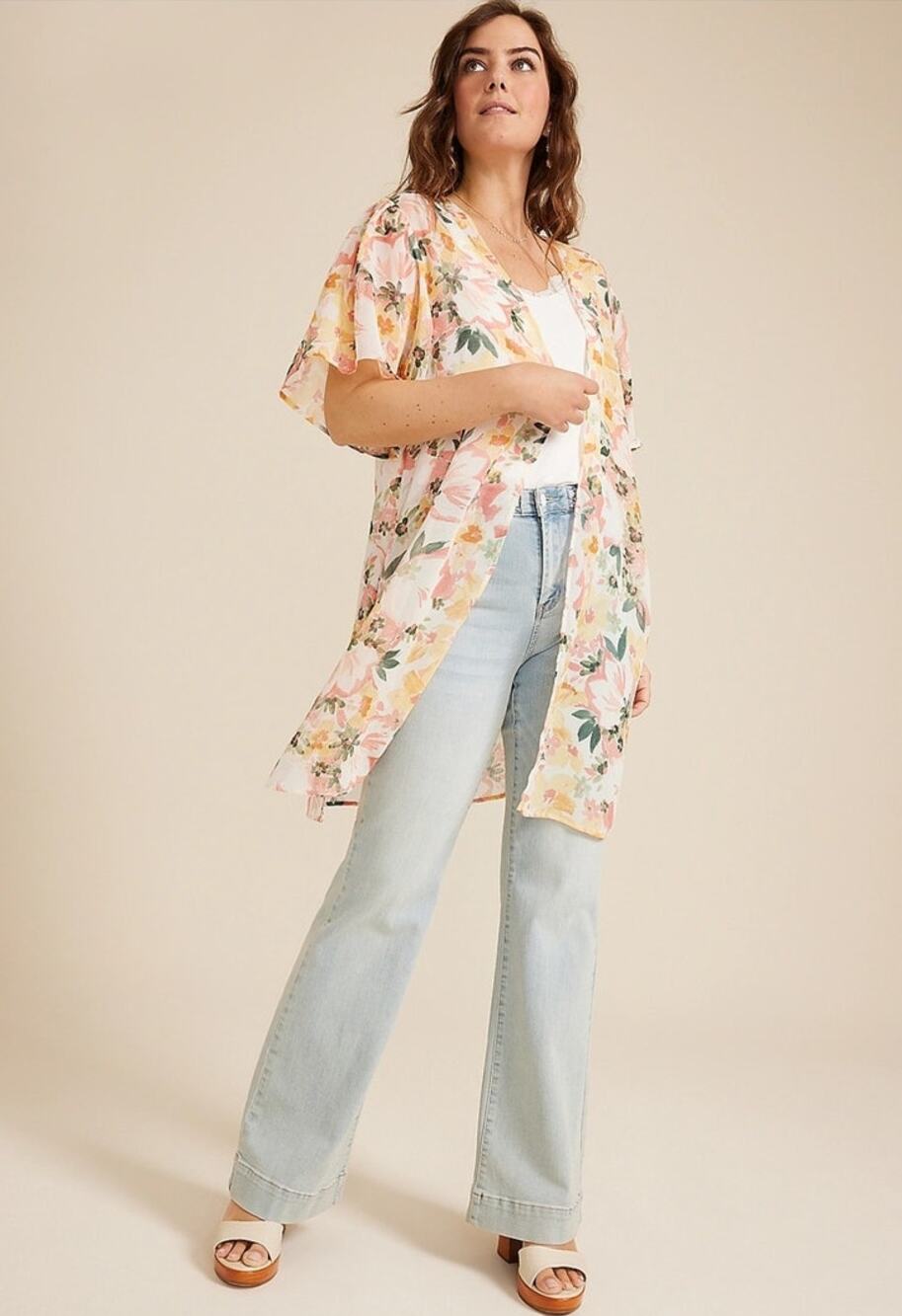 Maurices Floral Kimono Sheer Lightweight Boho Duster Plus Size 1X Spring Layer